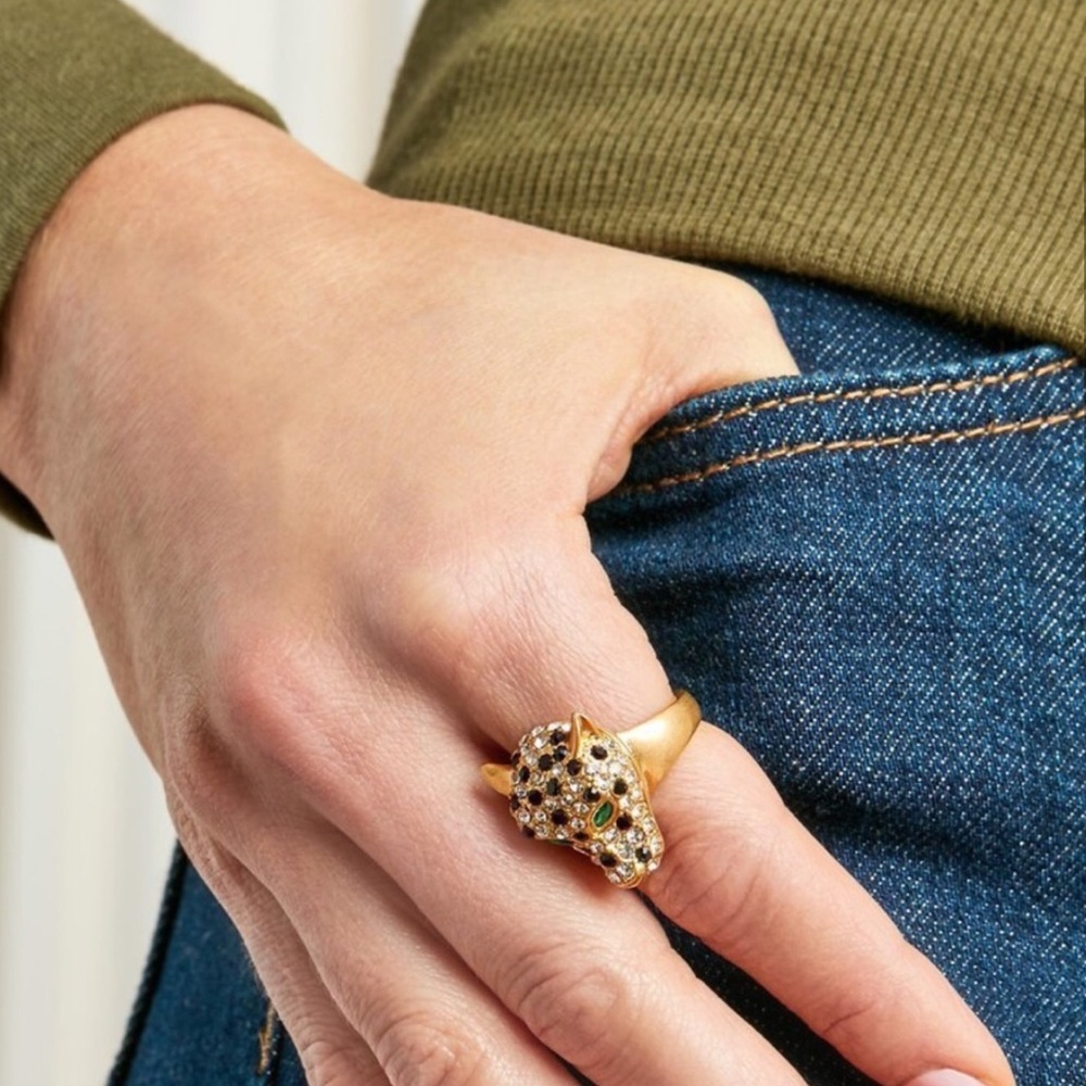 Stella & Dot | Pavé + Gold🐯Roar Cheetah Panther Cocktail Ring Retired - Picture 8 of 16